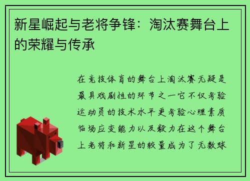 新星崛起与老将争锋：淘汰赛舞台上的荣耀与传承